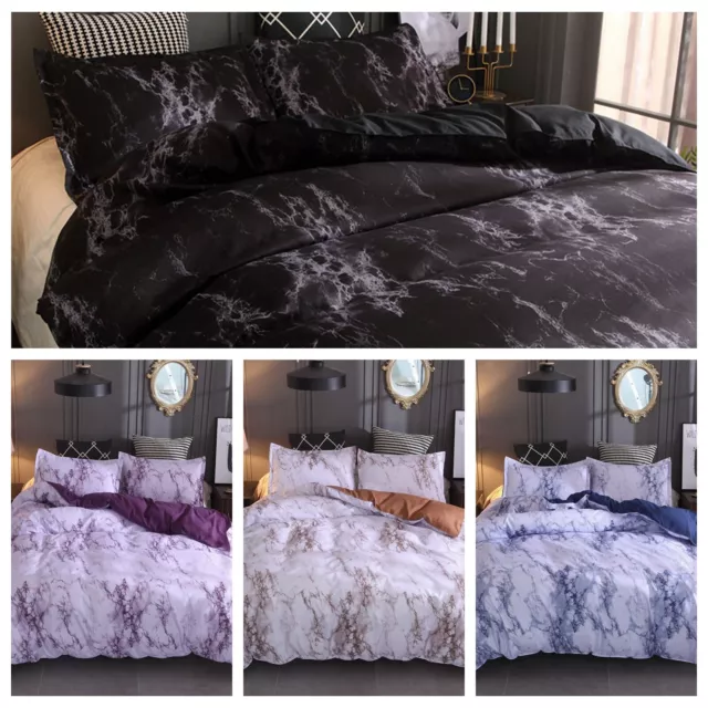 Marble Floral Duvet Doona Quilt Cover Set Single Double Queen King Size Bedding