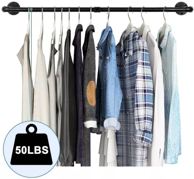 32" Industrial Pipe Clothes Rack, Wall Mounted Garment Rack Hanging Clothes Rack