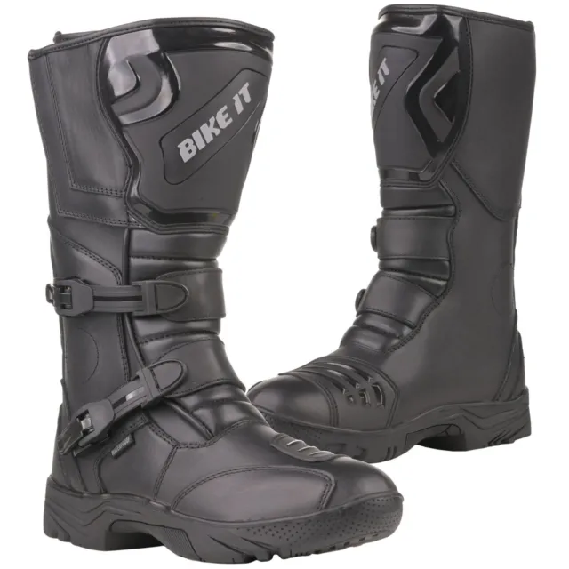 Bike It Triple-Black Motorcycle Motorbike Waterproof Adventure Style Boots Black