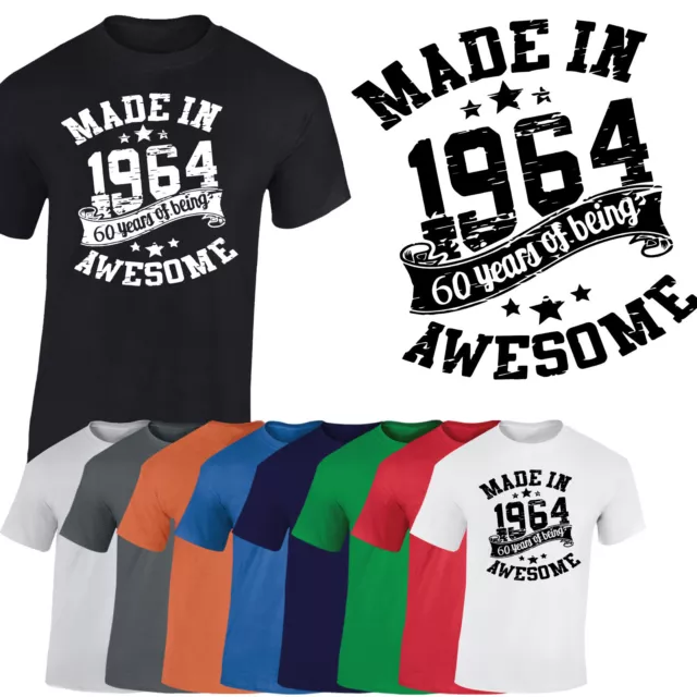 Birthday Gift Vintage Made In 1964 Mens 60th Year Look T Shirt Awesome Unisex