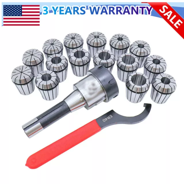 ER40 Collet 15PC Set R8 Shank Chuck, Tools For Milling Machine/Lathe/ Drilling