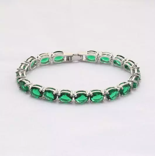 Classic Oval Green Quartz Garnet Black Onyx White Blue Topaz Silver Bracelets