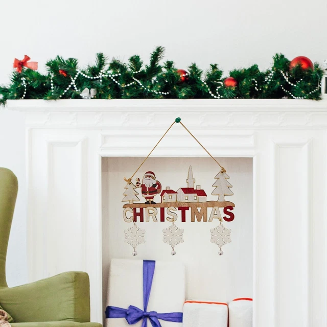 com-four® Decorazione da Appendere Natale - Appendiabiti in Legno con Scritte per Natale - Cartello in Legno per Porta, Finestra o Parete - Cartello Natalizio (Colore Argento + Bianco + Marrone