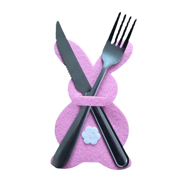 4 pz/set borse per posate coniglietti di Pasqua supporto coltello e forchetta borse coniglio colore casuale_x