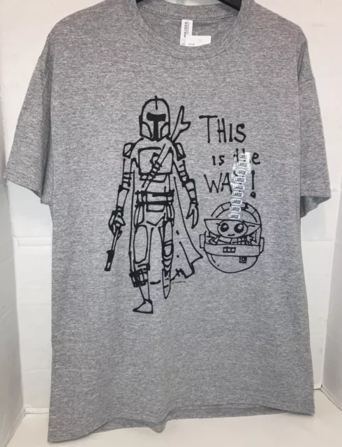 Mandalorian Tee Baby Yoda - This is the Way! Tee, Size L Gray Unisex. (NWT)!