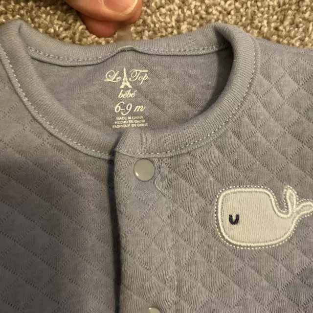 Le Top Bebe Whale Long Sleeve Quilted Top Pants Set 6-9 Month Baby Clothes Blue 3