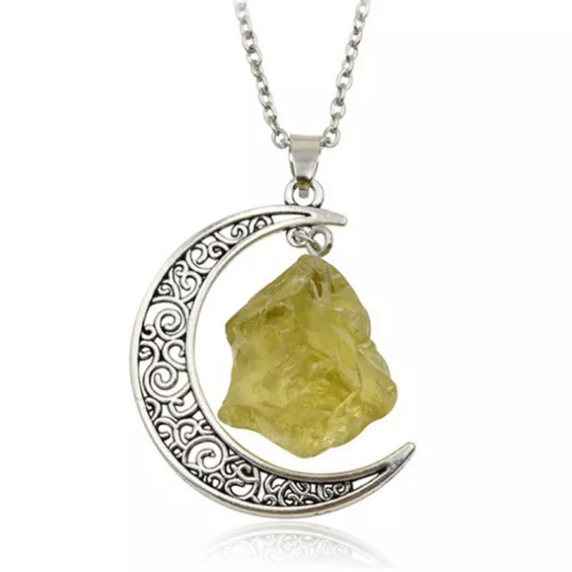 Natural Quartz Crystal Pendant Chakra Healing Gemstone Moon Necklace Jewelry