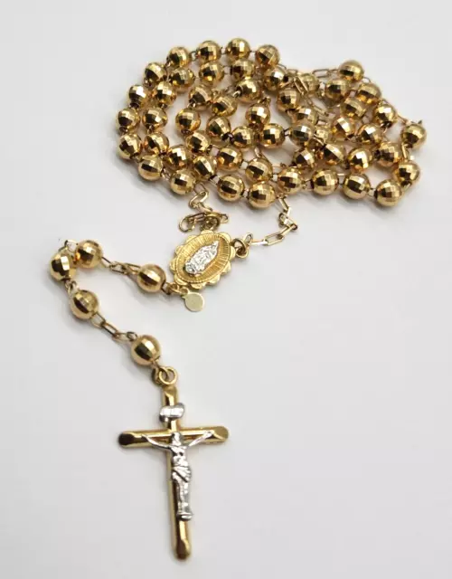 14K Yellow Gold Rosary Ball Bead Chain Necklace W/ Jesus Charm Pendant 17" Inch 14K Yellow Gold Rosary Ball Bead Chain Necklace W/ Jesus Charm Pendant 17" Inch