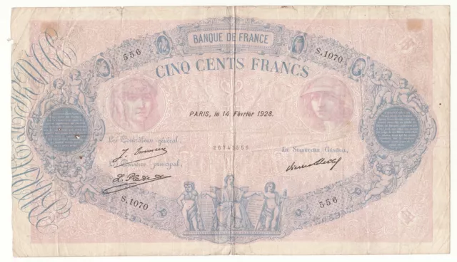 500 FRANCS BLEU ET ROSE 14 Février 1928 (FR1) 500F1010