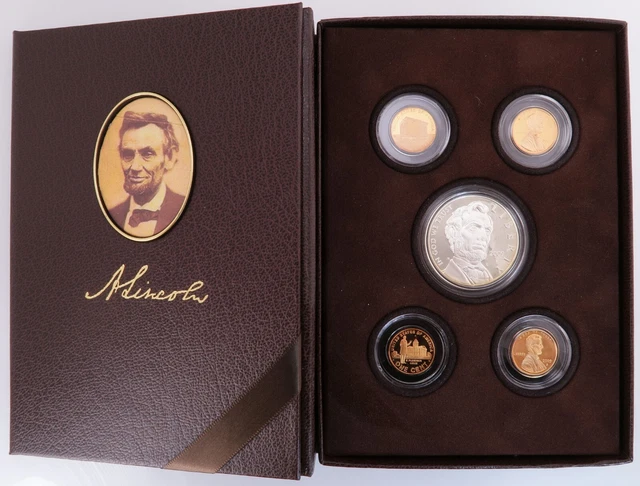 2009 Lincoln Coin & Chronicles Set 1 Silver Dollar 4 Copper Cents Original Boxes