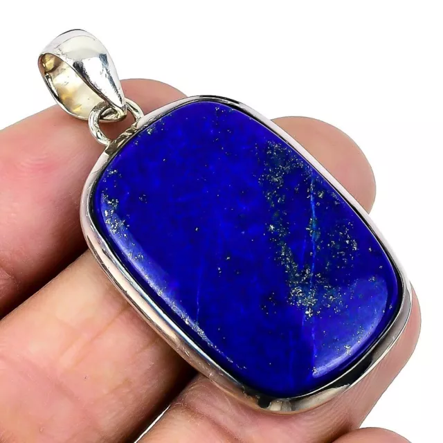 Lapis Lazuli Gemstone Handmade 925 Solid Sterling Silver Jewelry Pendant 1.97"