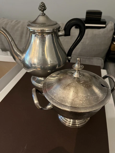 SERVICE À THÉ café en métal argenté de style Louis XV Théière cafetière
