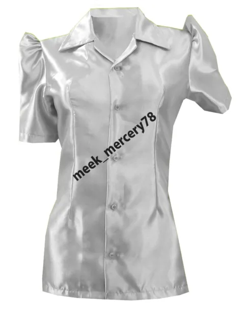 Col Bouton Décontracté Argent Femme Satin Extensible Button Down Shirt S80