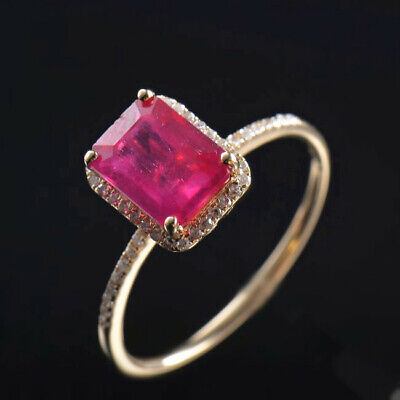 Resizable Vintage Art Deco Natural Diamond Blood Ruby Ring Solid 10K Yellow Gold
