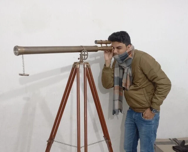 Brass Antique Nautical Marine Maritime 39''Telescope With Wooden Tripod Stand