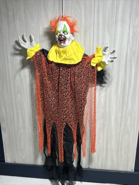Vtg 55" Halloween Hanging Killer Clown Lights Up & Talks Sound Activiated Rare
