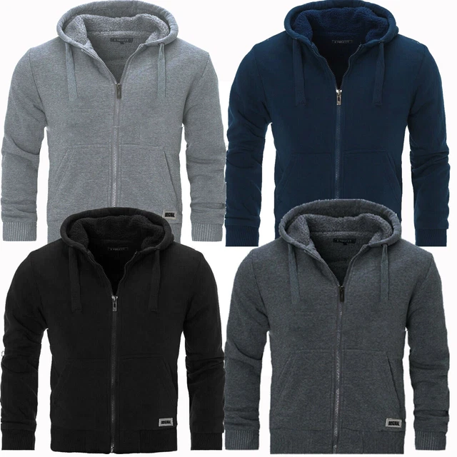 Mens Borg Fleece Hoodie Padded  Lined Full Zip Up Sweatshirt Quality Jacket New