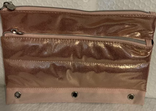 Justice Girls Rose Gold Quilted Pencil Case 2 Zipper Pouch