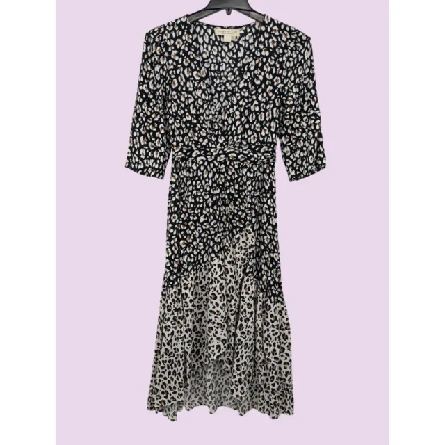 Saltwater Luxe Women Leopard Print V Neck Ruffle Wrap Midi Boho Dress Size S
