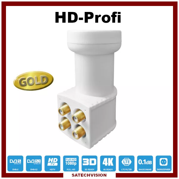 LNB Quad HD-Profi 0,1 dB Gain 60 dB Tête Universelle 4 Sorties Full HD 3D 4K