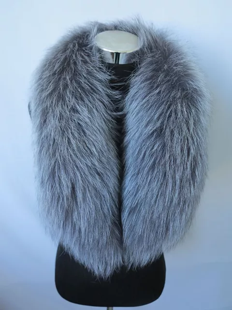 100% Real fox fur collar neck wrap/scarf natural gray jacket collar 90*16 cm