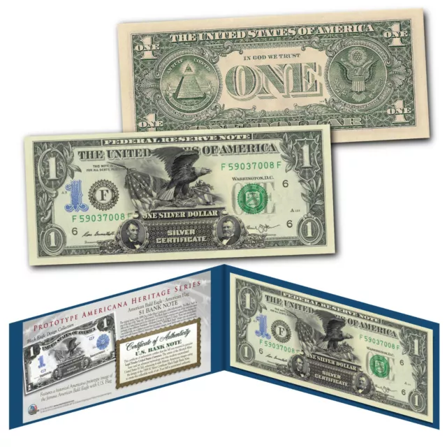Black Eagle 1899 Silver Certificate Prototype on NEW $1 Bill - BALD EAGLE & FLAG