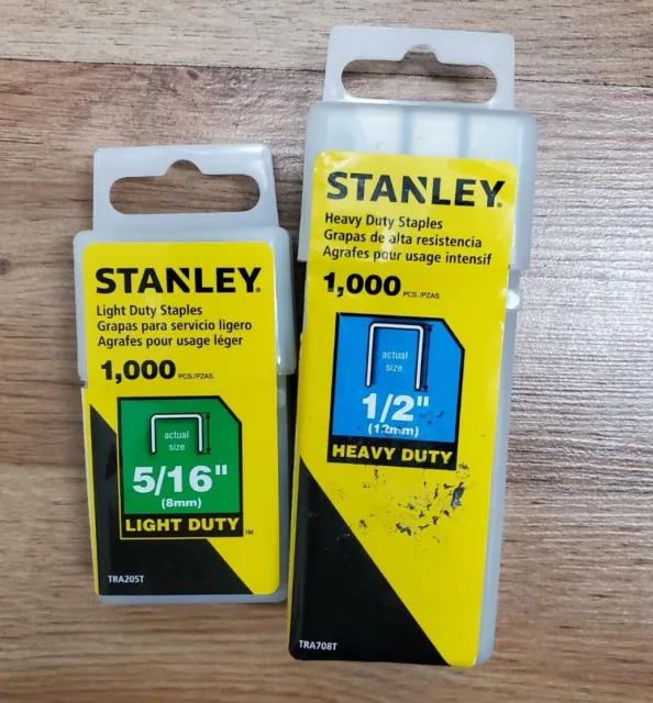 Stanley 1,000 PC 1/2 in Heavy Duty & 1000 PC 5/16 in Light Duty Staples- NEW!