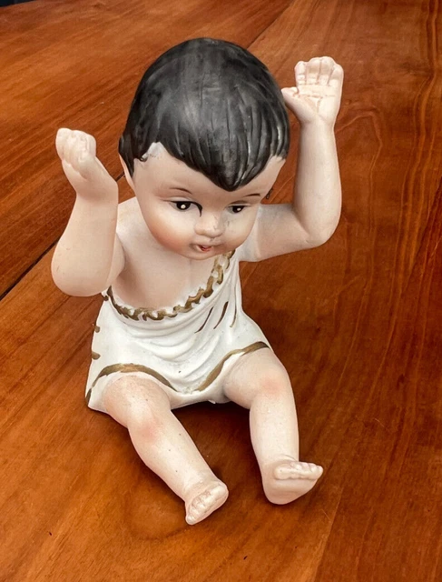 Ancien Poupon Bébé Noir Articulé - Matière Biscuit Ou Plâtre ? - Hauteur 18,5 Cm