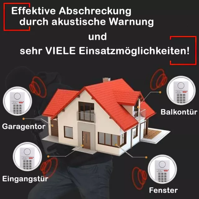 Hausalarm mit Zahlencode 110dB Magnetkontakte PANIC-Taste Besuchermelder Garagen 2