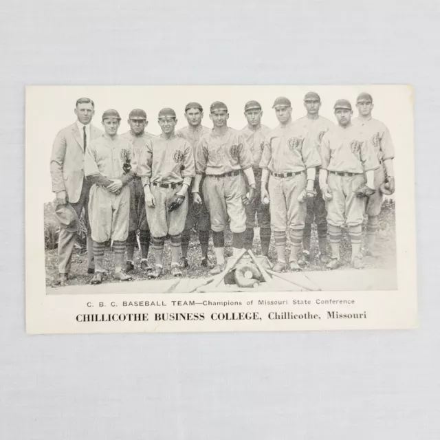 Rare c1925 Postcard Chillicothe Business College Baseball Team Missouri Mo 3