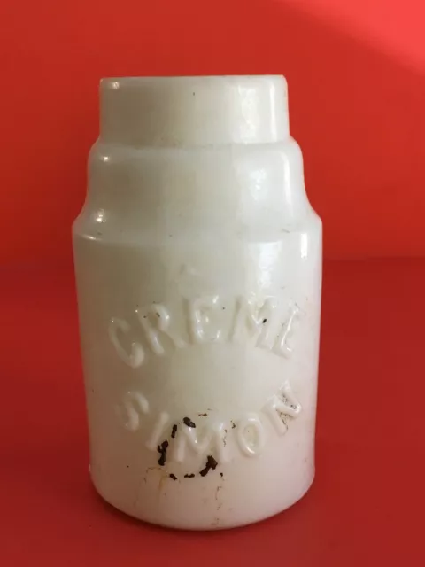 Antique Jar 1800s "CREME SIMON " ORIGINAL.Milk Glass