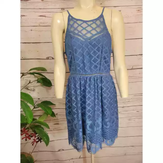 NWT Doe & Rae Blue Dress Fit flare Sleeveless Summer Flowy Overlay Size Medium