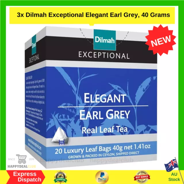 3 x Dilmah Exceptional Elegant Earl Grey Luxury Leaf Tea Bags Ceylon 40g NEW AU