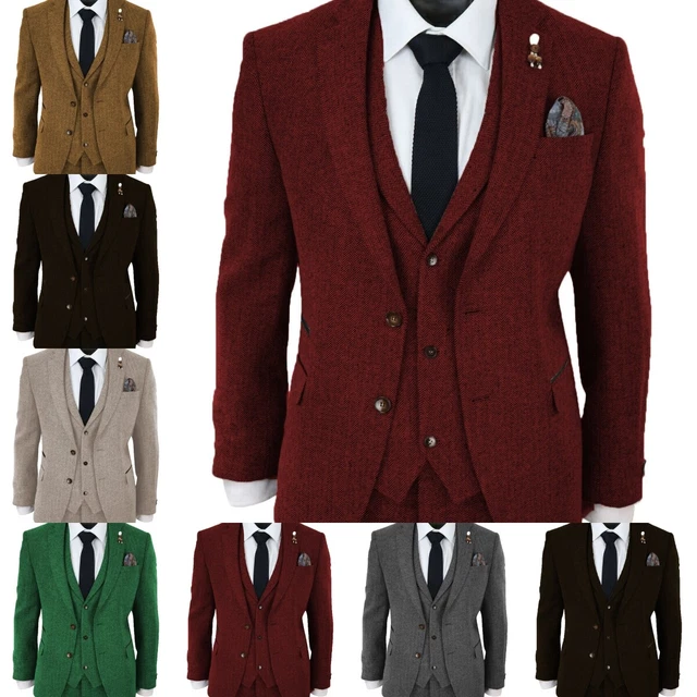 Pantaloni blazer gilet da uomo 3 pezzi tweed spina di pesce vintage tuxedos 42 44 46