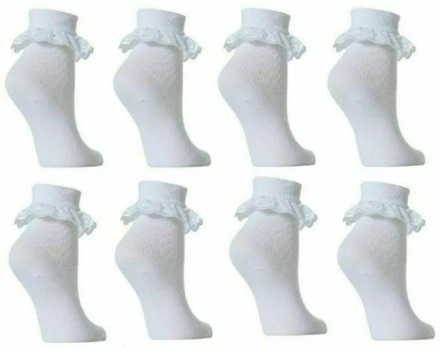 12 Pair New Girls Kid Infants Cotton Lace Frilly Ankle School Dress White Socks