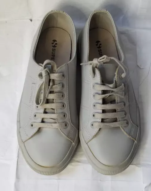 Superga Unisex Fglu Sneakers Shoes Gray Low Top Leather Lace Up Size M 6.5 W 8