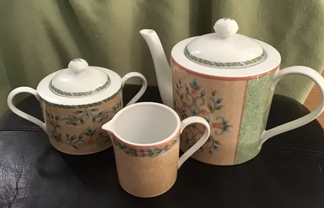PATRA porcelain Tea Pot Set Inc milk jug,sugar bowl 1980s Villa Toscana VGC