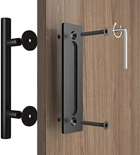 Haritoft 12" Sliding Barn Door Handle Pull and Flush Hardware Set