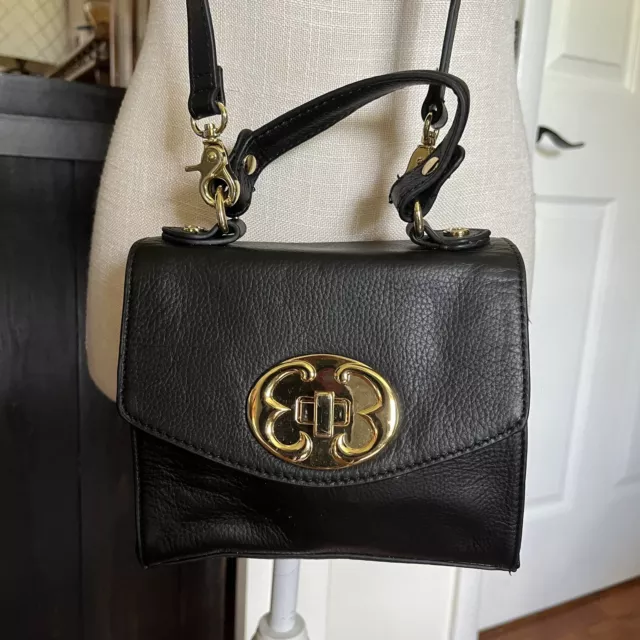 Emma Fox Crossbody Purse Bag Handbag Black Genuine Leather Gold tone Hardware