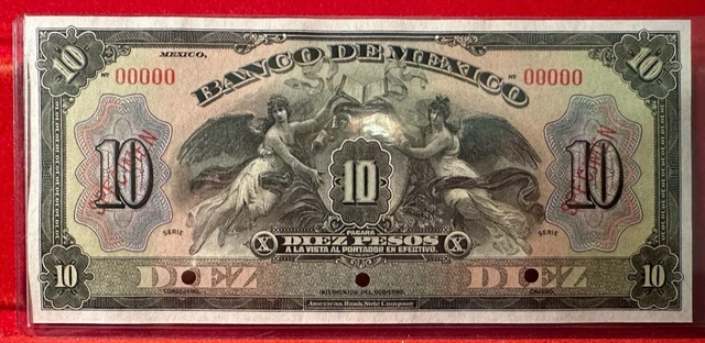 10 Pesos Banco de Mexico Banknote large note 1925/34 ,Crisp Unc, Specimen P 22