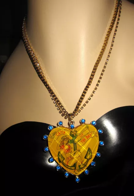 Betsey Johnson Large Heart With Bling Pinup Girl Necklace