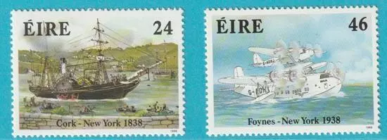 Irland aus 1988 ** postfrisch MiNr. 652-653 Atlantiküberquerung Schiff Flugzeug