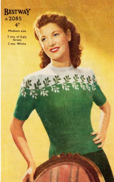 KNITTING PATTERN COPY 1940's 2 colour Fair isle yoke sweater 3ply Goodwood  61