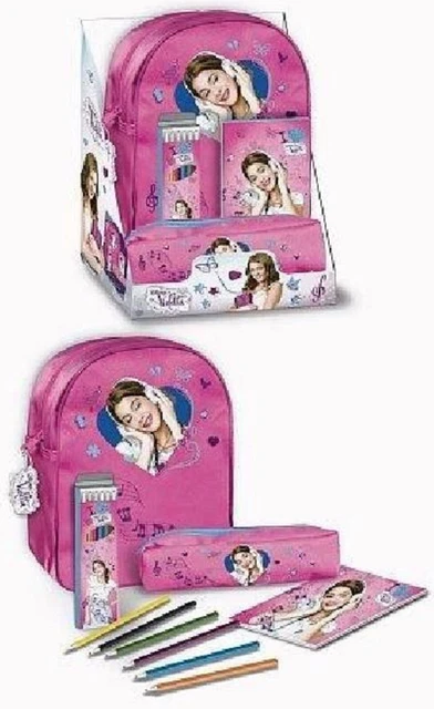 Lot de 2 Sacs a dos garni Disney Violetta 28x24x10cm (+trousse +calpin +crayons)