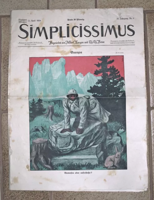 alte Zeitschrift Simplicissimus 21.April 1924 / 29. Jahrgang Nr. 4*Satire Blatt