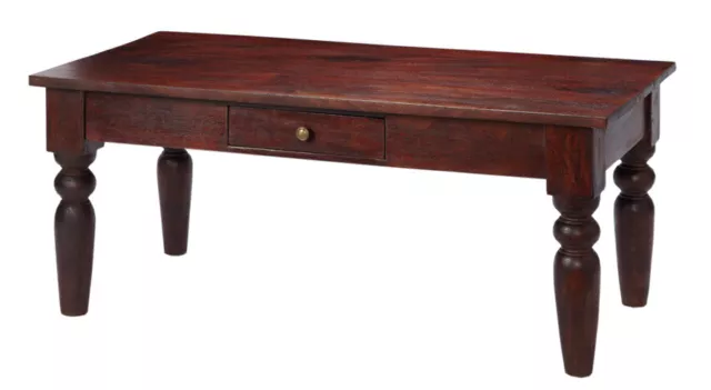 Maharani Dark Wood Coffee Table with Drawer and Brass Handle for Living Room