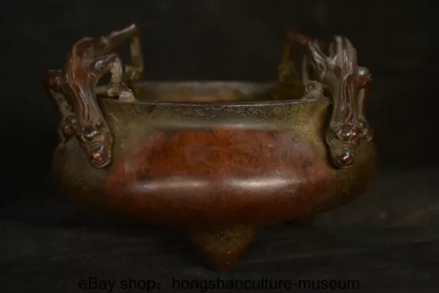 5.2 " Xuande Marked Old Chinese Bronze Dynasty Dragon Incense Burner Censer
