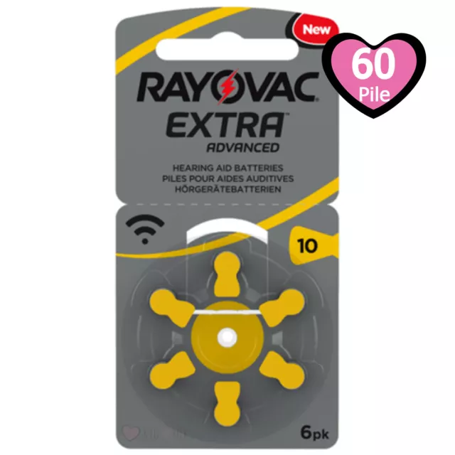 60 pile batterie per apparecchi acustici RAYOVAC EXTRA ADVANCED 10 gialle PR70
