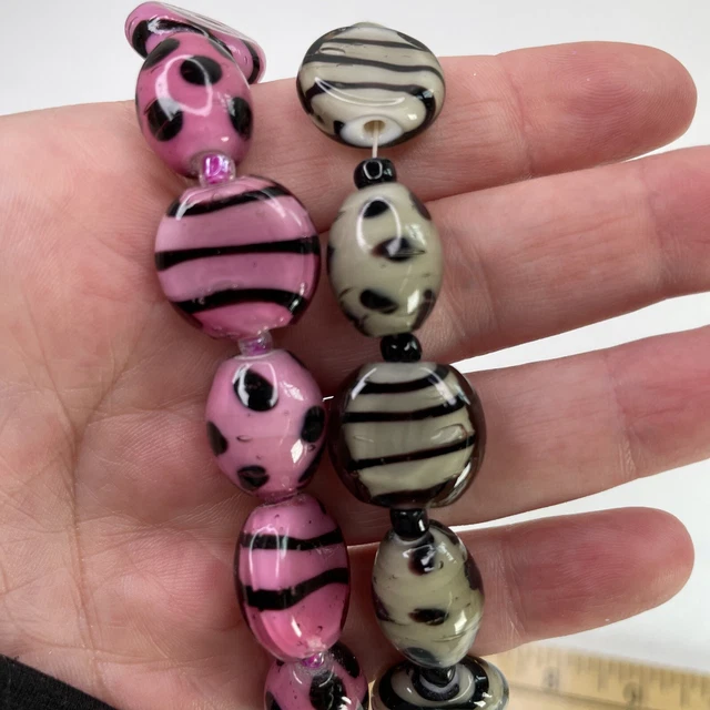 Vintage Lot of 2 Darice Glass Beads 7" Strands Black and Pink