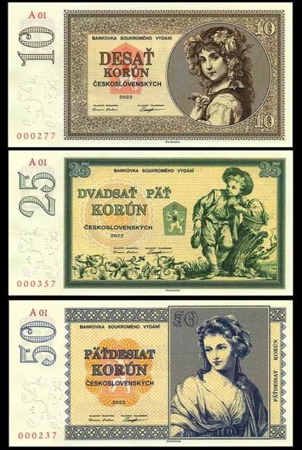 LOT of 3 pcs Czech Republic 10  25 and 50 Korun 2022 year  Czechoslovakia UNC